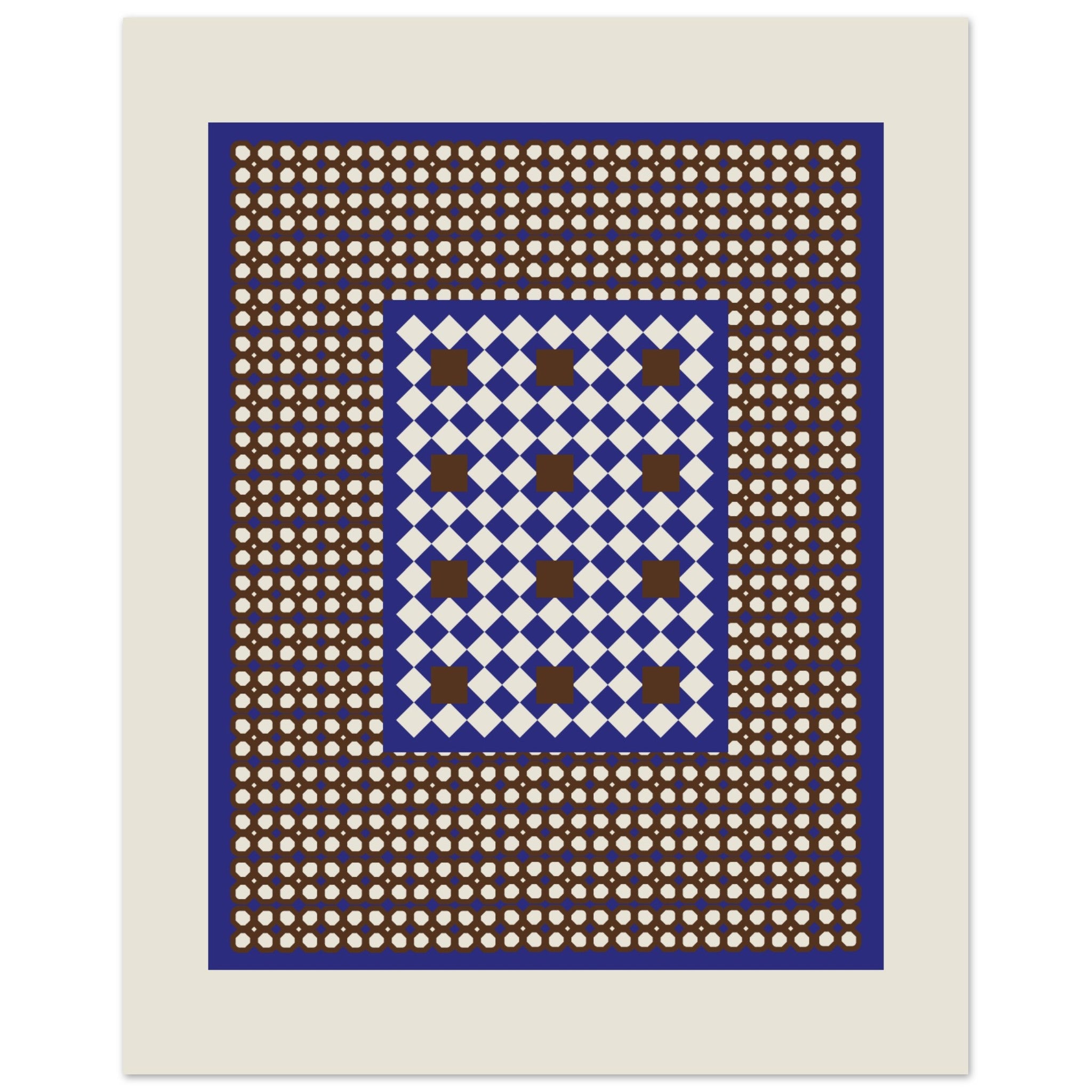 Modern Blue and Brown Geomteric Pattern Wall Art